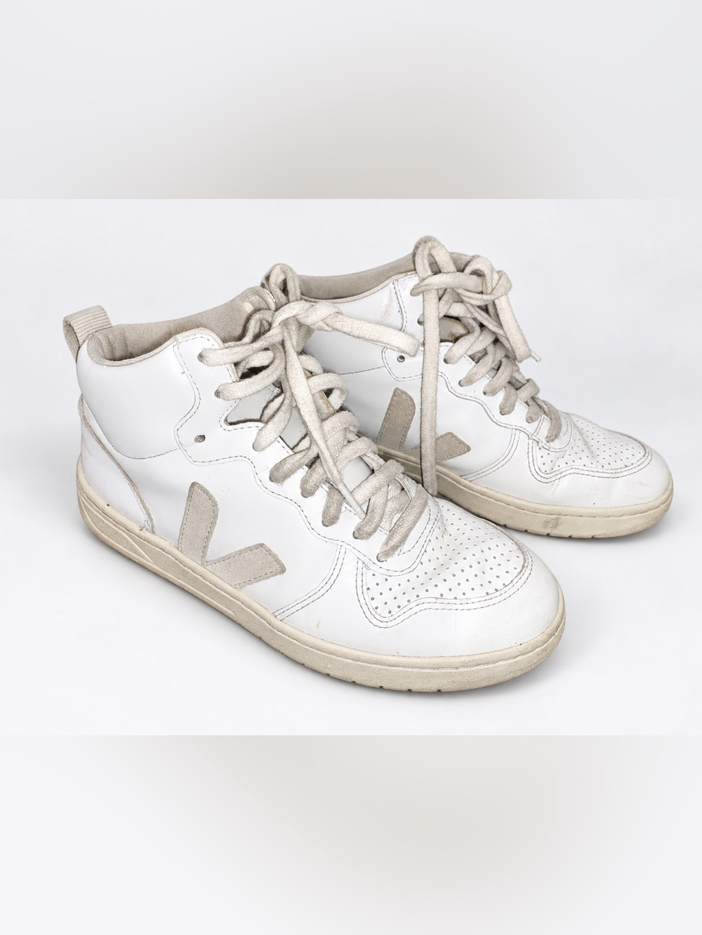 Veja Women's White High-Top Sneakers with Beige Accents